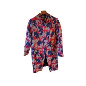 Michela Mii Italy Women Red Navy Abstract Modern Camo Wool Blend Coat Art S read